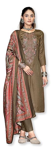 DRAVINAM Trends Women's Unstitched Winter Wear Woollen Pashmina Embroidered Salwar Suit Dress Material with Pashmina Printed Shawl Dupatta