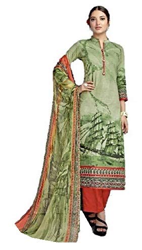 DRAVINAM Trends Women's Pure Cambric Cotton Printed Unstitched Salwar Suit Dress Material with Nazmin Dupatta- Free size, Sky Blue and Red