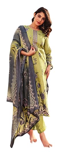 DRAVINAM Trends Jam Cotton Suit Embroidered Dress Material Salwar Suit with Unstitched Bottoms and Cotton Dupatta