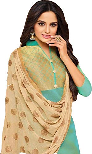 DRAVINAM Trends Women's Unstitched Banarasi Woven Salwar Suit Dress Material with Nazmin Jacquard Dupatta (Free Size_Pink)