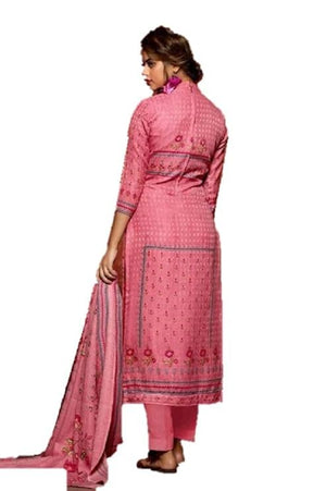 DRAVINAM Trends Women's Jam Cotton Printed Unstitched Salwar Kameez Suit Fabric with Shisha Khatli Work, Cotton Bottoms and Chiffon Dupatta