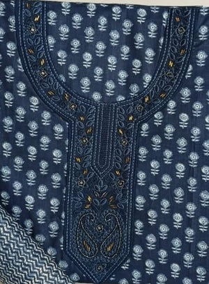DRAVINAM Trends Women's Printed Embroidered and Hand Work Premium Cotton Jaipuri Unstitched Salwar Suit Dress Material with Mulmul Cotton Dupatta