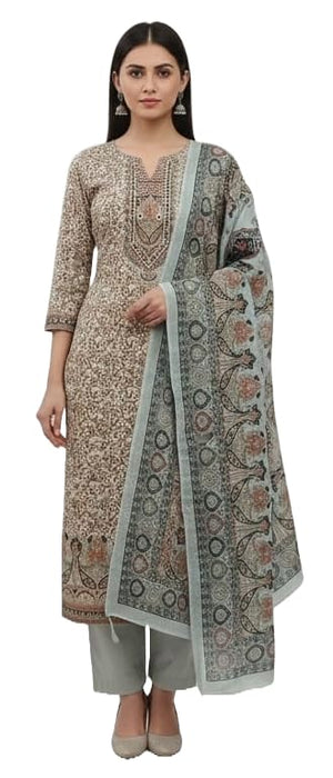 DRAVINAM Trends Women's Winter Wear Kashmiri Kani Printed Warm Salwar Kameez Dress Material with Swaroski Work and Twill Pashmina Printed Shawl Dupatta