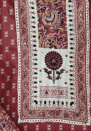 DRAVINAM Trends Women's Printed Embroidered and Hand Work Premium Cotton Jaipuri Unstitched Salwar Suit Dress Material with Mulmul Cotton Dupatta