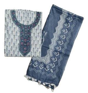 DRAVINAM Trends Women's Printed Embroidered and Hand Work Premium Cotton Jaipuri Unstitched Salwar Suit Dress Material with Mulmul Cotton Dupatta
