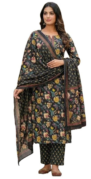 DRAVINAM Trends Jaipuri Print Cambric Cotton Unstitched Salwar Suit Dress Material for Women with Mulmul Cotton Dupatta