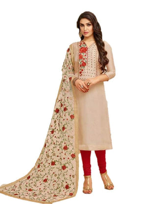 DRAVINAM Trends Women's Upada Silk Embroidered Dress Material with Embroidered heavy Organza Dupatta (Free size_Sand Grey)
