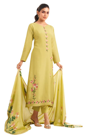 DRAVINAM Trends Women's Premium Maslin Unstitch Suit Dress Material: Zari Embroidery Top Fabric, Heavy Maslin Bottom & Dupatta