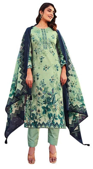 DRAVINAM Trends Jam Cotton Suit Embroidered Dress Material Salwar Suit with Unstitched Bottoms and Cotton Dupatta