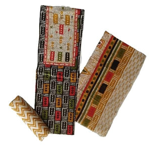 DRAVINAM Trends Women's Unstitched Cambric Cotton Dress Material Salwar Suit Set with Dupatta | Geometric Batik Print & Embellished Neckline (Multicolor)