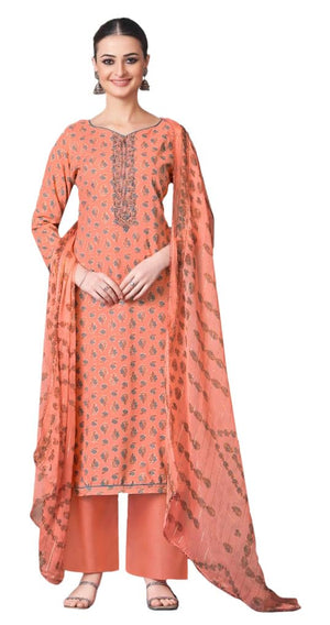 DRAVINAM Trends Women's Unstitched Salwar Suit Dress Material - Pure Viscose Rayon Foil Print Embroidered Kameez II Pure Rayon Bottom II Nazneen Chiffon Dupatta