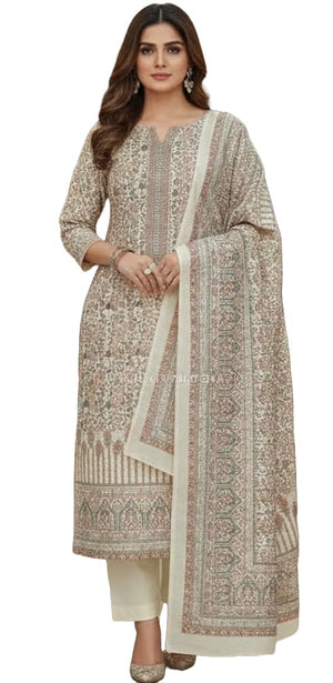 DRAVINAM Trends Women's Winter Wear Unstitched Warm Digital Printed Kani Kashmiri Toosh Pashmina Wool Salwar Suit Dress Material with Digital Printed Toosh Pashmina Shawl