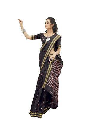 DRAVINAM Trends Women's Cotton Blend Saree With Blouse Piece (ShCh_1_Orange & Blue)