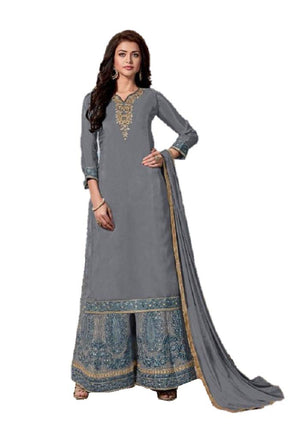 DRAVINAM Trends Upada Silk Sharara Suit Women | Diamond Work Upada Silk Short Kurta with Georgette Zari embroidered Sharara Plazzo and Chinon Dupatta (Stitched Sharara)