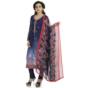 DRAVINAM Trends Women's Embroidered Pure Crepe Floral Printed Salwar Suit Dress Material with Printed Georgette Dupatta (Unstitched)