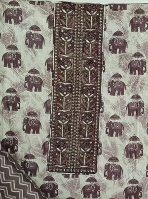 DRAVINAM Trends Women's Printed Embroidered and Hand Work Premium Cotton Jaipuri Unstitched Salwar Suit Dress Material with Mulmul Cotton Dupatta