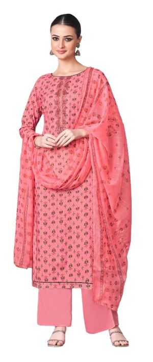 DRAVINAM Trends Women's Unstitched Salwar Suit Dress Material - Pure Viscose Rayon Foil Print Embroidered Kameez II Pure Rayon Bottom II Nazneen Chiffon Dupatta