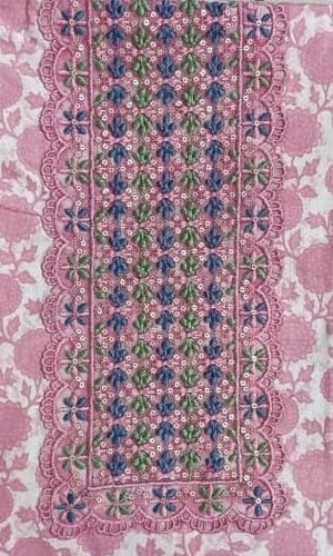 DRAVINAM Trends Women's Premium Cotton Jaipuri Printed Embroidered and Hand Work Unstitched Salwar Suit Dress Material with Mulmul Cotton Dupatta