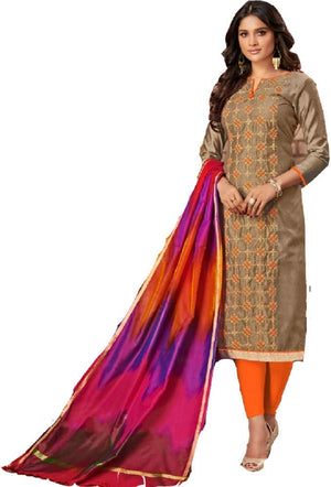 DRAVINAM Trends Women's Unstitched Modal Silk Embroidered Salwar Suit Dress Material with Banarasi Tie and Dye Dupatta (Free Size) (Yellow)