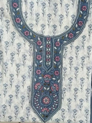 DRAVINAM Trends Women's Printed Embroidered and Hand Work Premium Cotton Jaipuri Unstitched Salwar Suit Dress Material with Mulmul Cotton Dupatta