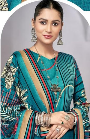 DRAVINAM Trends Women's Winter Wear Kashmiri Kani Printed Warm Salwar Kameez Dress Material with Twill Pashmina Printed Shawl Dupatta