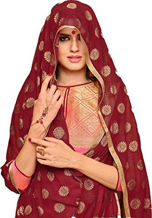 DRAVINAM Trends Women's Unstitched Banarasi Woven Salwar Suit Dress Material with Nazmin Jacquard Dupatta (Free Size_Pink)