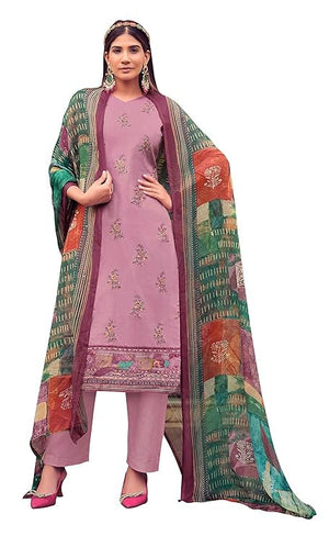 DRAVINAM Trends Unstitched Printed Mirror Work Cotton Salwar Suits Dress Material with Chiffon Dupatta (Green)
