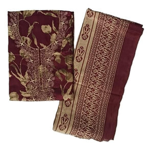 DRAVINAM Trends Women's Unstitched Jaam Cotton Dress Material | Printed Embroidered Unstitched Suit Set with Rayon Bottoms and Printed Dupatta