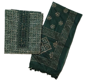 DRAVINAM Trends Women's Premium Cotton Jaipuri Batik Printed Embroidered and Hand Work Unstitched Salwar Suit Dress Material with Mulmul Cotton Dupatta