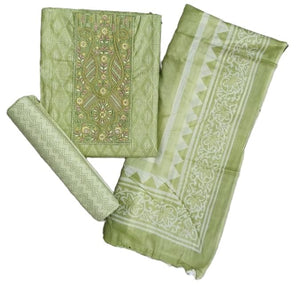 DRAVINAM Trends Women's Premium Cotton Jaipuri Printed Embroidered and Hand Work Unstitched Salwar Suit Dress Material with Mulmul Cotton Dupatta