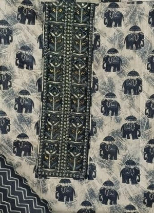 DRAVINAM Trends Women's Printed Embroidered and Hand Work Premium Cotton Jaipuri Unstitched Salwar Suit Dress Material with Mulmul Cotton Dupatta
