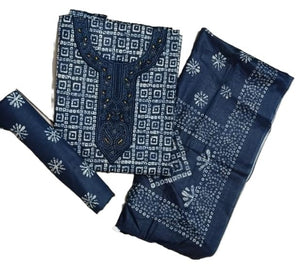 DRAVINAM Trends Women's Printed Embroidered and Hand Work Premium Cotton Jaipuri Unstitched Salwar Suit Dress Material with Mulmul Cotton Dupatta