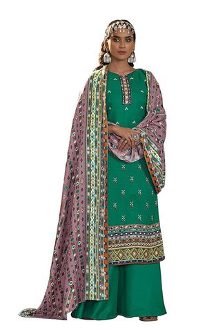 DRAVINAM Trends Women's Bandhani Printed Embroidered Woollen Pashmina Salwar Suit Dress Material with Shawl Dupatta (Green and Mauve)