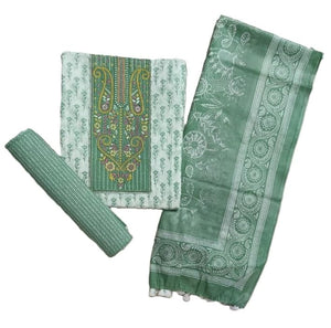 DRAVINAM Trends Women's Premium Cotton Jaipuri Printed Embroidered and Hand Work Unstitched Salwar Suit Dress Material with Mulmul Cotton Dupatta