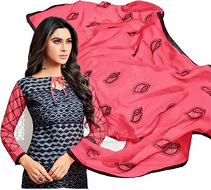 DRAVINAM Trends Women's Unstitched Sheesha Work Embroidered Printed Rayon Salwar Suit Dress Material with Nazmeen Embroidered Dupatta (Free Size)(Grey)