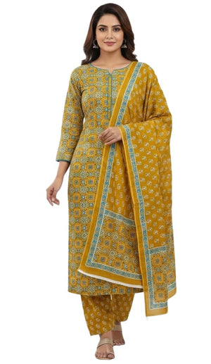 DRAVINAM Trends Jaipuri Print Cambric Cotton Unstitched Salwar Suit Dress Material for Women with Mulmul Cotton Dupatta