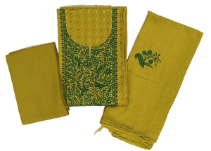 DRAVINAM Trends Women's Premium Malai Cotton Heavy Neck Embroidered Unstitched Salwar Suit Dress Material with Soft Silk Embroidered Dupatta