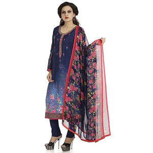 DRAVINAM Trends Women's Embroidered Pure Crepe Floral Printed Salwar Suit Dress Material with Printed Georgette Dupatta (Unstitched)