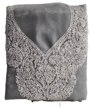 DRAVINAM Trends Women Unstitched Lucknow Hand Work Chikankari Faux Georgette Suit Dress Material with Dupatta