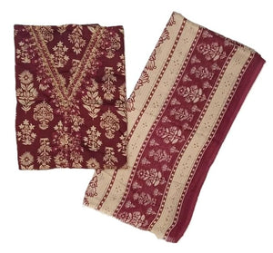 DRAVINAM Trends Women's Unstitched Jaam Cotton Dress Material | Printed Embroidered Unstitched Suit Set with Rayon Bottoms and Printed Dupatta