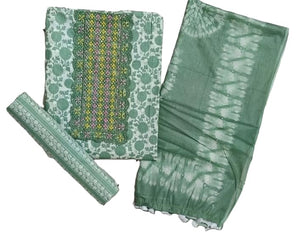 DRAVINAM Trends Women's Premium Cotton Jaipuri Printed Embroidered and Hand Work Unstitched Salwar Suit Dress Material with Mulmul Cotton Dupatta