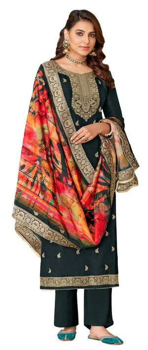 DRAVINAM Trends Women's Pure Dola Silk jacquard Bandhani Digital printed Sharara style Unstitched Suit Dress material with Pure Dola silk Woven Banarasi Dupatta (Free size_Pink)