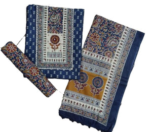 DRAVINAM Trends Women's Printed Embroidered and Hand Work Premium Cotton Jaipuri Unstitched Salwar Suit Dress Material with Mulmul Cotton Dupatta