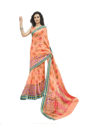 DRAVINAM Trends Women's Cotton Blend Saree With Blouse Piece (ShCh_1_Orange & Blue)