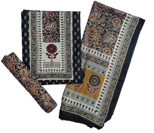 DRAVINAM Trends Women's Printed Embroidered and Hand Work Premium Cotton Jaipuri Unstitched Salwar Suit Dress Material with Mulmul Cotton Dupatta