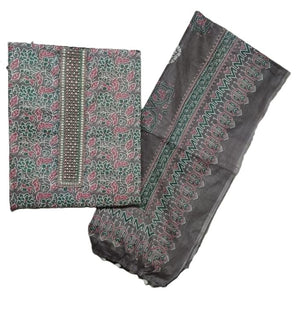 DRAVINAM Trends Women's Printed Embroidered and Hand Work Premium Cotton Jaipuri Unstitched Salwar Suit Dress Material with Mulmul Cotton Dupatta