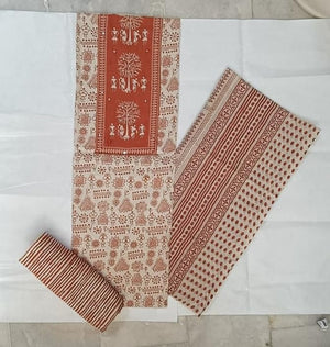 DRAVINAM Trends Women's Cambric Cotton Dress Material | Unstitch Warli Printed Suit Set with Cotton Dupatta