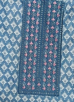 DRAVINAM Trends Women's Premium Cotton Jaipuri Printed Embroidered and Hand Work Unstitched Salwar Suit Dress Material with Mulmul Cotton Dupatta