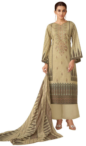 DRAVINAM Trends Unstitched Cotton Suit Dress Material Set: Pakistani Print Top Fabric with Embroidery | Customizable Solid Bottoms | Cotton Fancy Dupatta