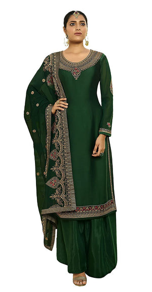 DRAVINAM Trends Women's Heavy Embroidered Pure Georgette Sharara Salwar Suit Dress Material with Heavy Embroidered Pure Georgette Dupatta (Free size_Maroonish red)